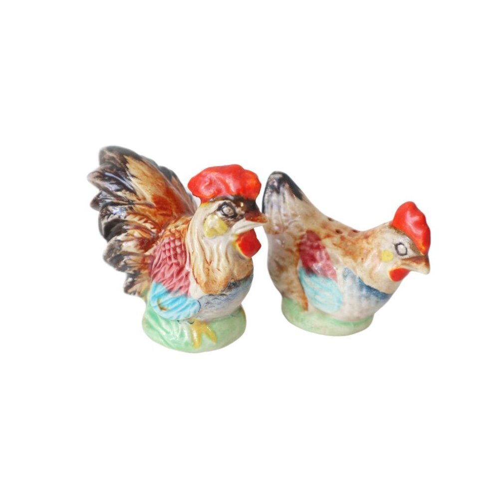 Vintage Ceramic Salt & Pepper Rooster and Chicken Japan